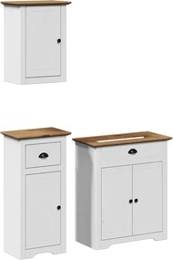 vidaXL Set de mobilier de baie 3 piese lemn masiv de pin alb și maro