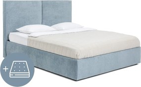 Pat dublu tapițat albastru cu spațiu de depozitare cu saltea/ somieră 180x200 cm Thessa Bold - Bonami Selection