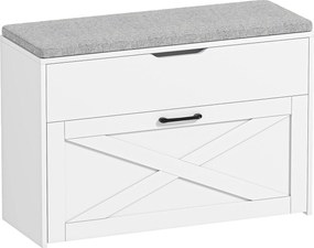 HOMCOM Bancă Pantofar de Intrare, Pantofar cu Săriță Capitonată Lavabilă, Antă Rabatabilă, Compartiment cu Închidere Lentă, Rafturi Reglabile, pentru 8 Perechi de Pantofi, Hol Coridor Cameră, Alb | Aosom Romania