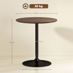 HOMCOM Masă de dining rotundă 70 cm pentru 2 persoane cu blat din placaj de lemn masiv și baza din oțel maro | Aosom Romania