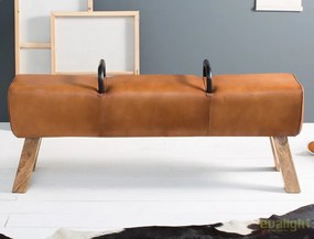 Bancheta cu piele naturala si picioare din lemn de mango Bock Kult
