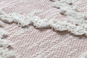 Covor ECO SISAL BOHO MOROC Caro 22297 franjuri - două niveluri de lână roz / cremă, covor reciclat