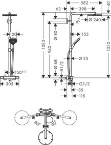 Sistem de dus Hansgrohe Raindance Select S 240 PowderRain, termostat, 1 jet, negru mat - 27633670