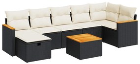 3325934 vidaXL Set mobilier de grădină cu perne, 8 piese, negru, poliratan