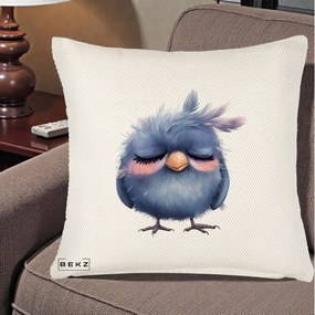 Perna Decorativa Pui Adormit Albastru, 40x40 cm, Crem Reliefat, Husa Detasabila, Perna Inclusa, BEKZ®