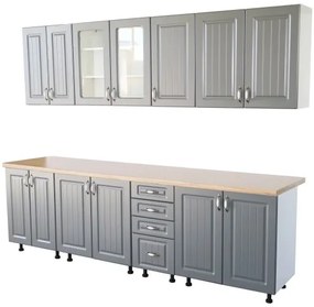 Bucatarie Zebra 260 cm din MDF Gri cu blat gros termoizolant culoare Artar