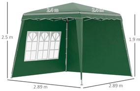 Outsunny Cort Pliabil cu 2 Pereți Laterali 2,89x2,89m Pavilion de Grădină cu Înălțime Reglabilă Protecție UV50+ Verde | Aosom Romania
