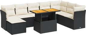 vidaXL Set mobilier de grădină cu perne, 9 piese, negru, poliratan