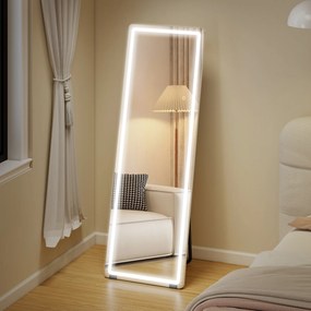 HOMCOM Oglindă de Corp Întreg cu LED, 150x50 cm, Iluminare în 3 Culori, de Podea, Sprijinită sau Montată pe Perete, Transparentă | Aosom Romania