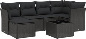vidaXL Set canapele de grădină cu perne, 7 piese, negru, poliratan