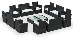 Set mobilier de gradina cu perne, 16 piese, negru, poliratan Negru, 16