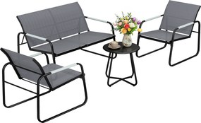 Outsunny Set mobilier grădină pentru 4 persoane, lounge respirant cu canapea 2 locuri, 2 fotolii, design tip sfoară, masă rotundă, picioare reglabile | Aosom Romania