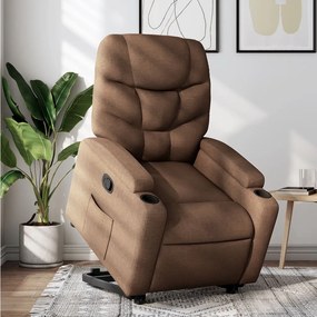 vidaXL Fotoliu rabatabil cu ridicare pe verticală, maro, textil