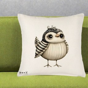Perna Decorativa Pui Elegant Alb-Negru, 40x40 cm, Crem Reliefat, Husa Detasabila, Perna Inclusa, BEKZ®