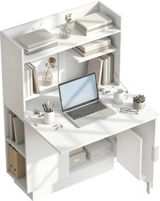 HOMCOM Birou pliant pentru calculator, birou pentru calculator cu blat rabatabil, rafturi și dulap, 80x30x128cm, alb | Aosom Romania