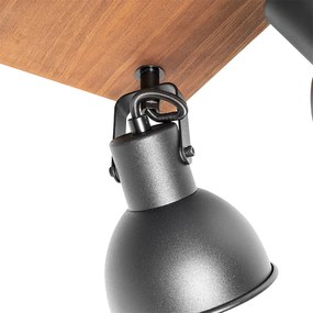 Proiector industrial negru cu lemn inclinabil cu 4 lumini - Tommy