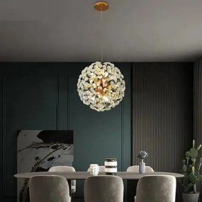 Lustra LED Pendul Elit's Tessa 40 cm, Cristal, Gold