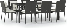 vidaXL Set mobilier de grădină cu perne, 9 piese, negru, poliratan