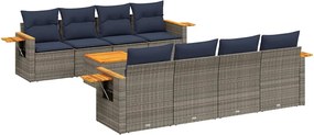 vidaXL Set canapele de grădină, 9 piese, cu perne, gri, poliratan