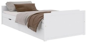 322160 vidaXL Cadru de pat cu 2 sertare, alb, 90 x 200 cm, lemn masiv de pin