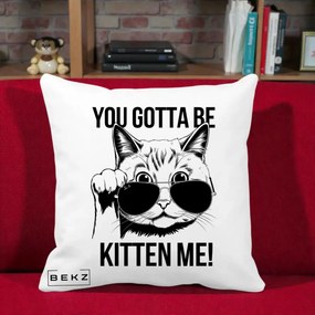 Perna Decorativa You Gotta Be Kitten Me!, 40x40 cm, Alba Mata, Husa Detasabila, Perna Inclusa, BEKZ®
