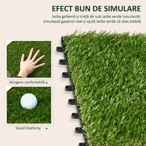 Outsunny Gazon Sintetic 10 Piese Covoraș Gazon Artificial 30x30 cm cu Înălțimea Firului de Iarbă 20 mm și Anti-UV Verde Închis | Aosom Romania