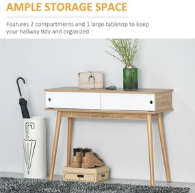 HOMCOM Masuta Consola de Hol si Sufragerie cu 2 Compartimente, din MDF si Picioare din Lemn de Pin, 100x35x75cm, Alb