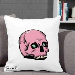 Perna Decorativa Craniu Roz Tatoo Art Halloween, 40x40 cm, Alba Mata, Husa Detasabila, Perna Inclusa, BEKZ®