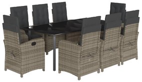 3212369 vidaXL Set mobilier grădină cu perne, 9 piese, gri, poliratan