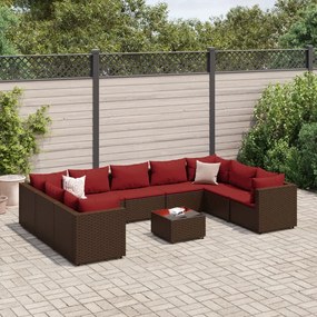 3308277 vidaXL Set mobilier de grădină cu perne, 10 piese, maro, poliratan