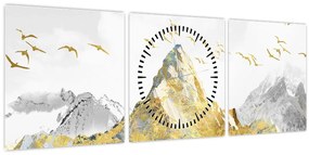 Tablou - Munte auriu (cu ceas) (90x30 cm)