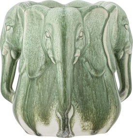 Vază din ceramică artizanală, verde, cu detalii sculpturale în formă de elefant, 15,5x15,5 cm, „Pontus"