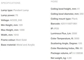 Lustra LED design modern Line auriu mat 3000K