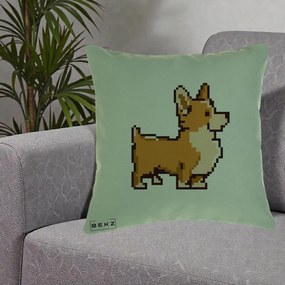 Perna Personalizata Corgi Pixel Art, 40x40 cm, Verde, Husa Detasabila, Perna Inclusa, BEKZ®