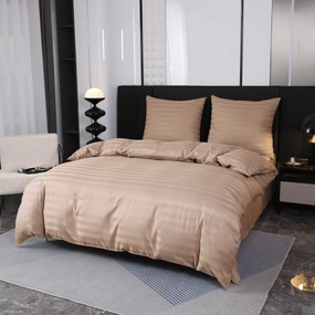 Lenjerie de pat hoteliera din microfibra JASMINE bej - dunga 2 cm Dimensiunile lenjeriei: 70 x 90 cm | 140 x 220 cm