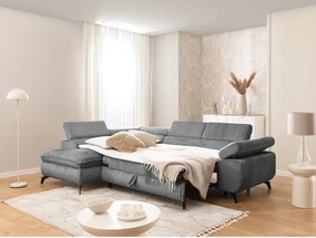 Colțar gri cu tapițerie din catifea reiată (cu colț pe partea stângă/în formă de ”L”) Marbeya – Ropez