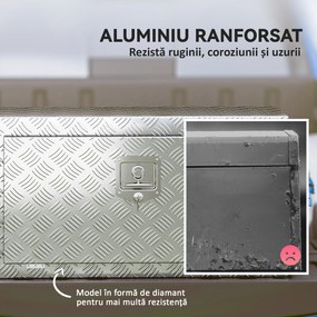 HOMCOM Cutie de Unelte din Aluminiu cu Încuietoare și 2 Chei, Cutie de Depozitare 96L, Rezistentă și Impermeabilă, pentru Pick-Up, Camper, Remorci, 76,2x35,5x40,6cm, Argintiu | Aosom Romania