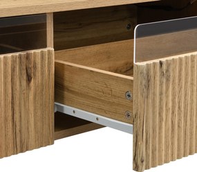 Masă de cafea cu LED, 2 sertare și iluminare LED, 110x50x40 cm, Culoare naturală