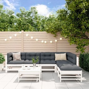 vidaXL Set mobilier de grădină, 7 piese, alb, lemn masiv de pin