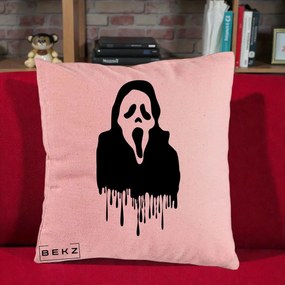 Perna Personalizata Halloween Ghostface Scream Picurand, 40x40 cm, Roz, Husa Detasabila, Perna Inclusa, BEKZ®