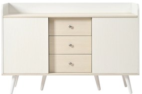 Comodă cu 3 sertare, uși glisante în dungi, 117,5x39,5x79 cm, Alb