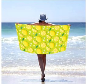 Set de plaja LEMONS – prosop 100×180 cm si poncho 80×145 cm, verde