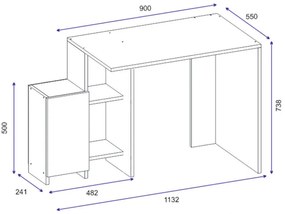 Birou Kely Alb - Oak 113x55x74 cm