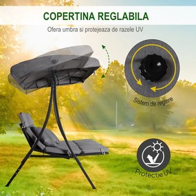 Outsunny Balansoar cu 3 scaune din material textil cu perne si acoperis reglabil gri 200 x 115 x 168 cm | Aosom Romania