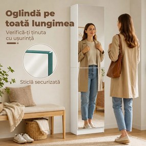 HOMCOM Dulap pentru Pantofi cu Oglindă, Uși Reversibile cu 5 Rafturi din Material Textil, 50 x 20 x 180 cm, Alb | Aosom Romania