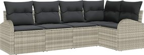 vidaXL Set de canapele pentru grădină 5 pcs Gri deschis poliratan