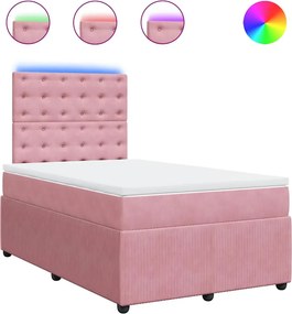 vidaXL Pat box spring cu saltea, roz, 120x200 cm, catifea