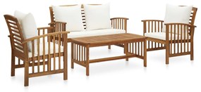Set mobilier gradina cu perne, 4 piese, lemn masiv de acacia Alb, banca + 2x fotoliu + masa, 1