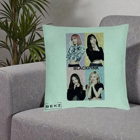 Perna Personalizata K-pop BLACKPINK Negru, 40x40 cm, Verde Menta, Husa Detasabila, Perna Inclusa, BEKZ®