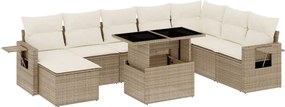 vidaXL Set canapele de grădină, 9 piese, cu perne, bej, poliratan